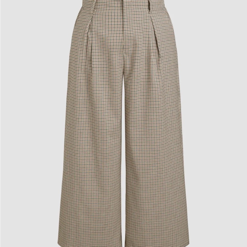 Cider Houndstooth Blue and Brown Wide-Leg Pants